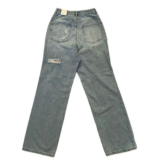 Wax Jean Y2K  Wide Leg  Distressed Shredded Light Blue High Waist  Jeans Sz M - Picture 6 of 13